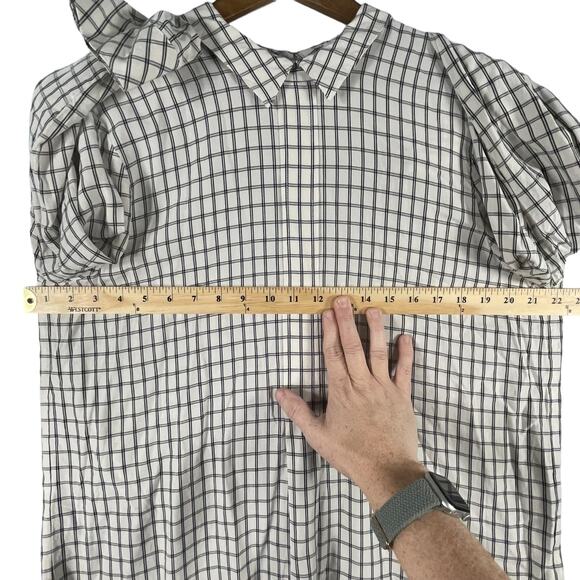 J. Jill Button Back Peter Pan Collar SIZE LARGE Womens Blouse Windowpane Plaid - Picture 4 of 10